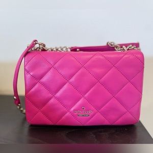 Kate Spade New York Quilted Hot Pink crossbody shoulder bag purse chain